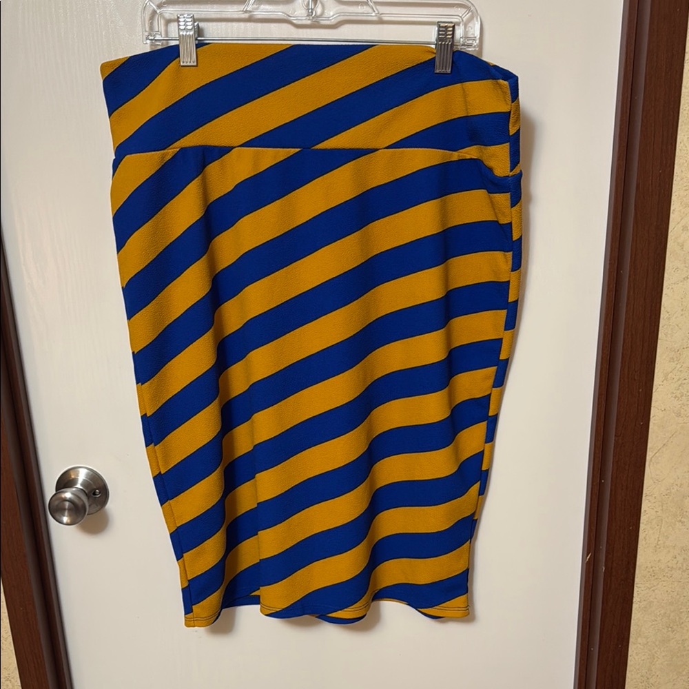LulaRoe Striped Blue and Yellow Women's Pencil Skirt Size 3XL